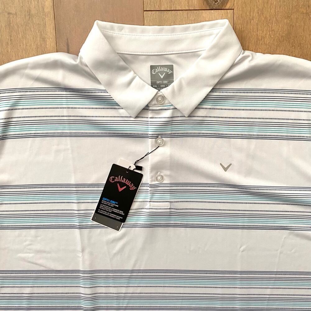 Callaway Nwt Polo Shirt Opti-Dri White Stripe XXL 2XL